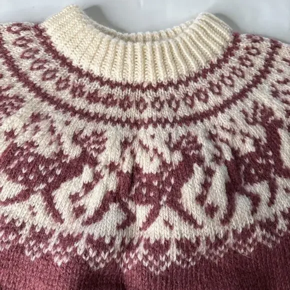Vintage Dale Of Norway Pure New Wool Maroon White Knit Sweater Adult Size L 52 - Picture 2 of 13